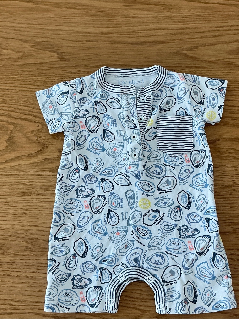 H&M Light Blue Oyster-Print Short Sleeve One-Piece Romper